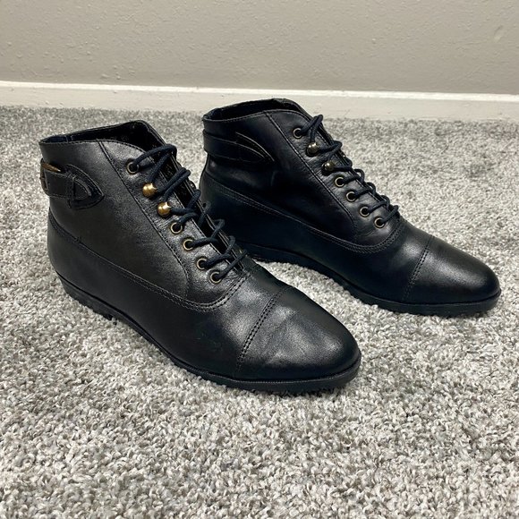 Vintage | Shoes | Vintage 8s 90s Black Leather Lace Up